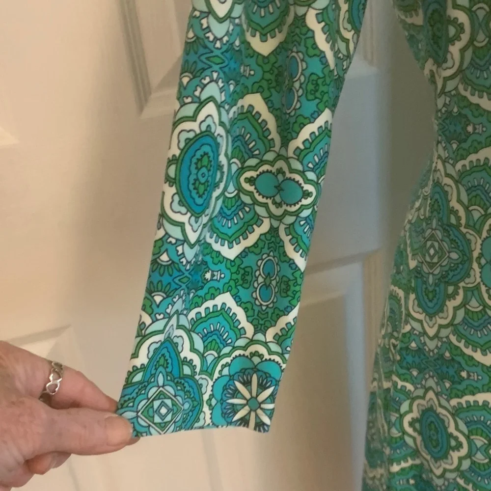 Tommy Hilfiger Teal and White Long Sleeve Dress